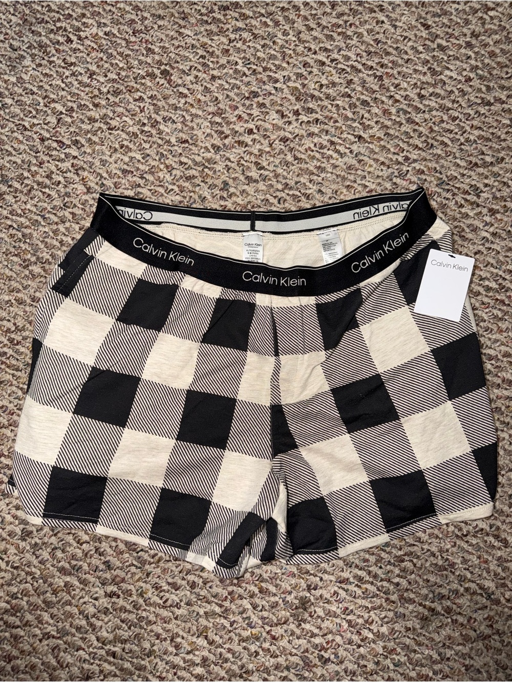 Calvin Klein Black and Cream Buffalo Check Shorts